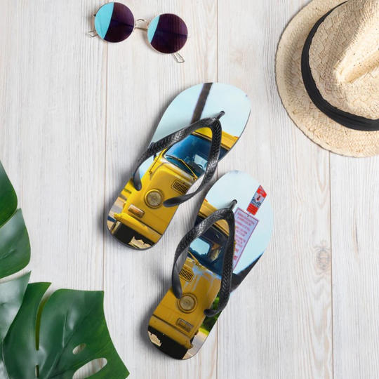 幸せの黄色いワーゲンバスプリントのビーチサンダル！　