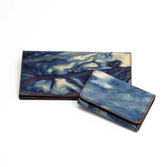 福山レザー長財布＋名刺入れ５０枚入り（藍染）