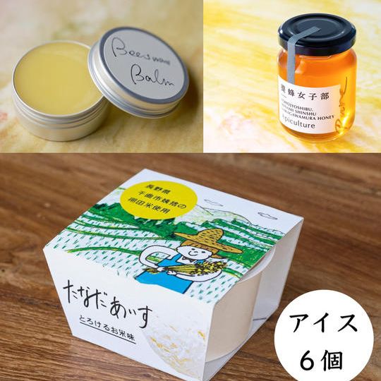 【製造所オープン記念!】中川村の棚田アイス(6個入り)+ニホンミツバチのはちみつ&みつろうバームセット