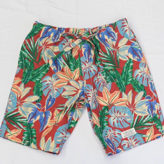 【サッカー生地綿100%、レッド】南房総アロハイージーパンツ