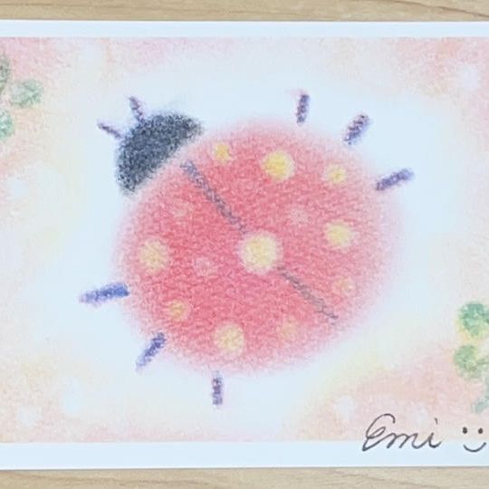 パステルアートのポストカード（てんとう虫）