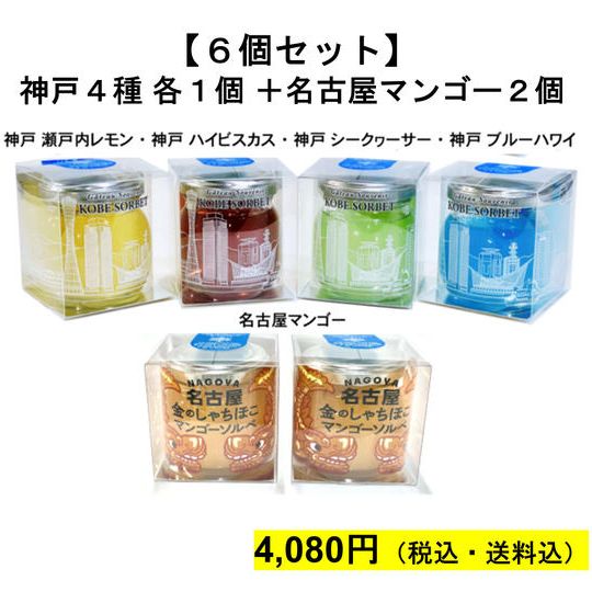 【6個セット】神戸ソルベ4種(各1個)+ 名古屋マンゴーソルベ(2個)