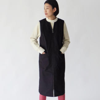 【SIPULI】Cotton Gabardine ジレワンピース＜ブラック＞