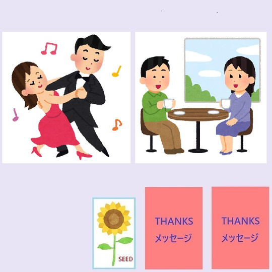 ヴィクトリアさんの社交ダンスレッスン＋リガッタ倶楽部レストランソフトドリンク券＋2人からのお礼メッセージ＋ひまわりの種