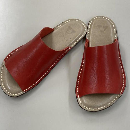 【早割22% OFF】502 栃木レザースリッパ レッド・24.5cm