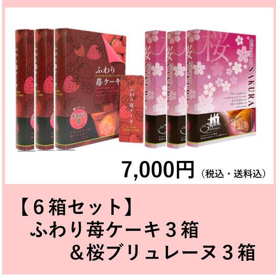 【6箱セット】ふわり苺ケーキ3箱、桜ブリュレーヌ3箱