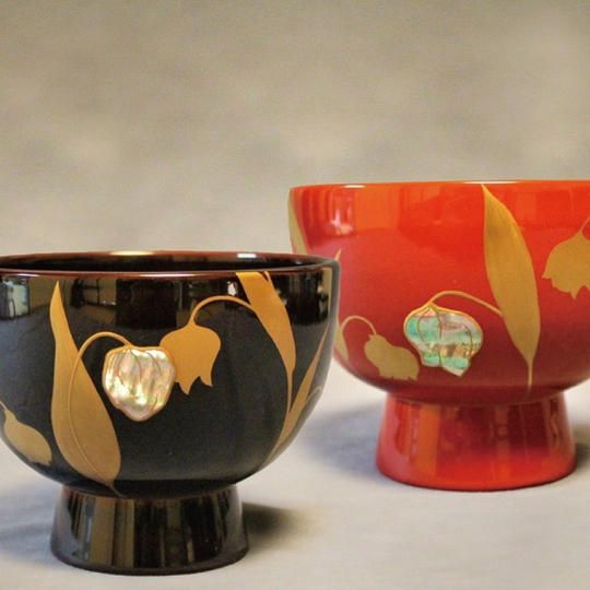 ◉下出祐太郎 作 合鹿椀(溜色・朱色)※池坊専好スケッチ