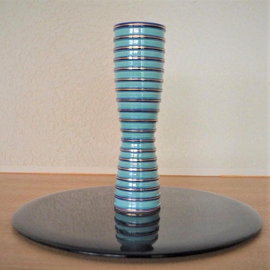 ◉中村翠嵐 作 花入 淡青交趾 砧 独楽筋