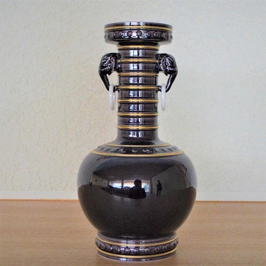 ◉中村翠嵐 花入 紫交趾 象耳友遊環