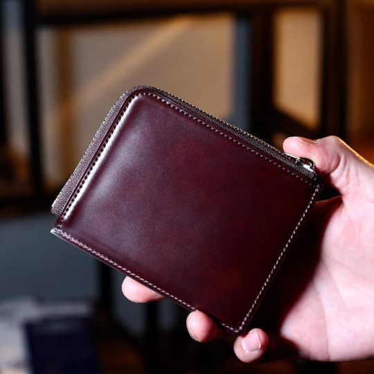 【先行販売・支援者様への特別価格】コードバン「 L字ファスナーミニウォレット」バーガンディー単品