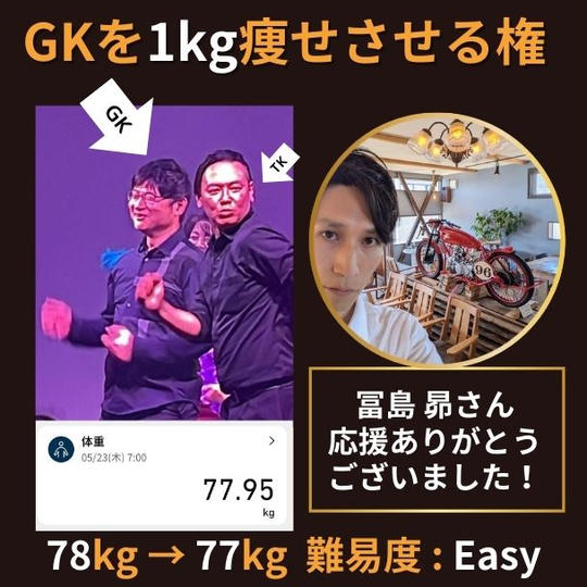 他者貢献GKゴトケンセンパイを1kg痩せさせる権 78kg→77kg【難易度:Easy】