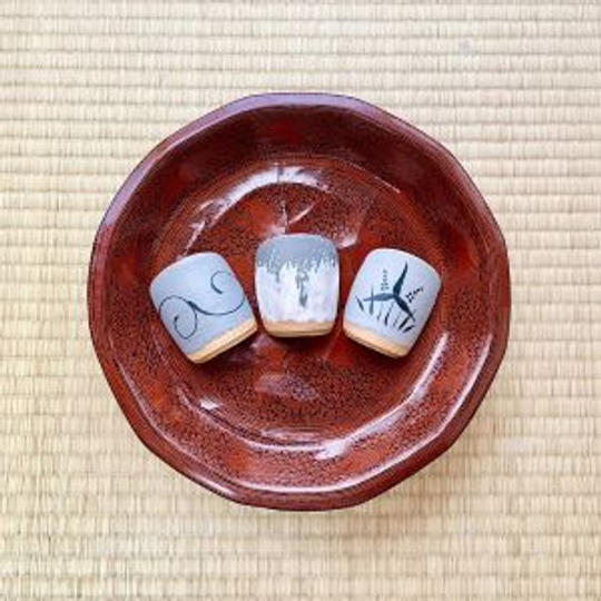 【陶片煎餅3枚組（沢瀉文・朝鮮唐津 ・編笠形唐草文）】