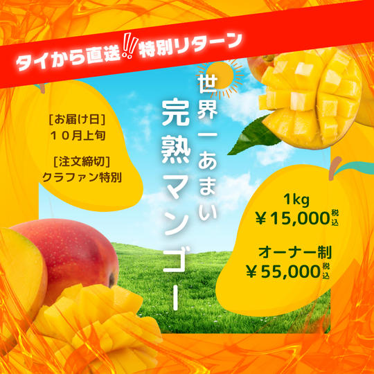 (自称)世界一あまいタイのマンゴー!特別出品1kg【農業ブランディング企画】