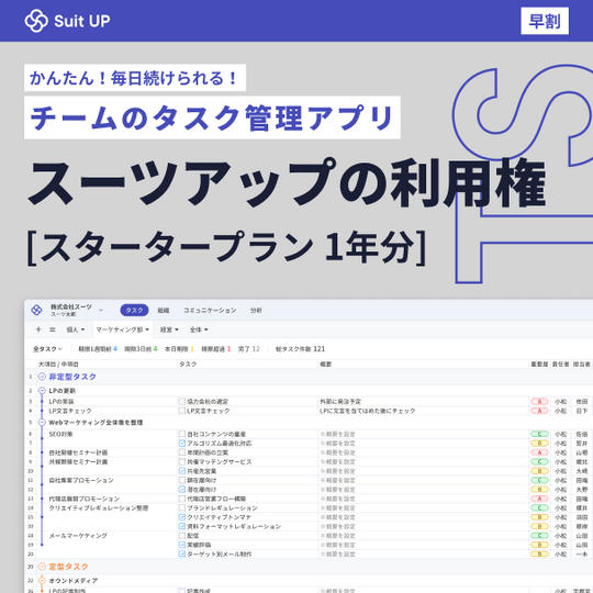 【早割33％OFF】Suit UP [スタータープラン] 1年間利用権（6,000円分）