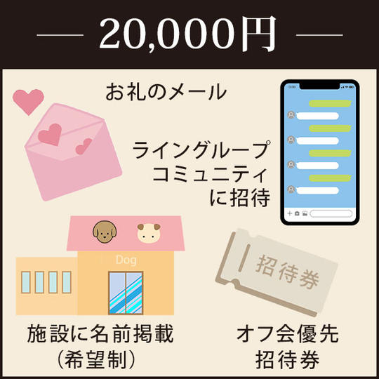 お礼なメール+ライングループに招待+施設に名前掲載(希望制)+オフ会優先招待券