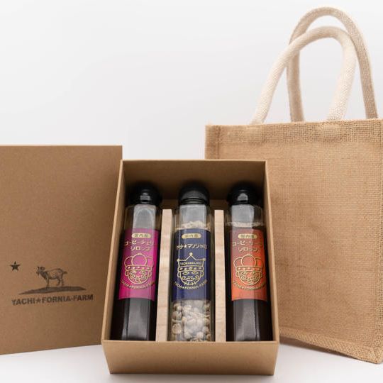 【贈答品用八千代産3種セット】生豆・コーヒーチェリー・リーフシロップ3種セット