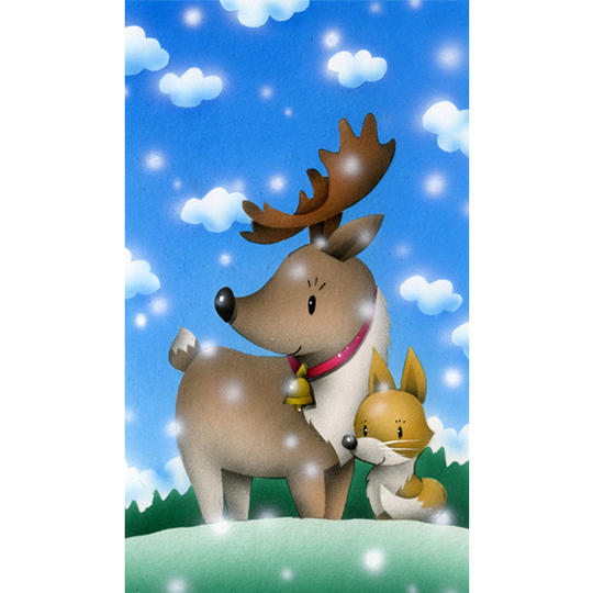 Special Price☆ mini原画『トナカイと仲良しキツネさん』