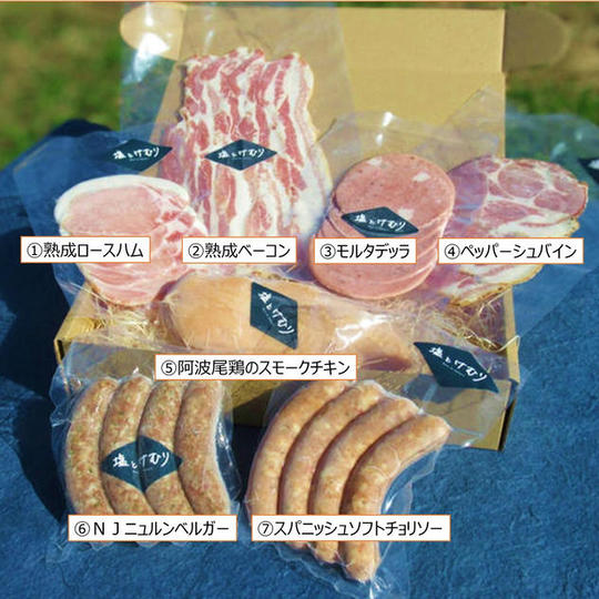 【1月末発送予定】こだわりの地鶏阿波尾鶏と国産ジャージー牛を使った燻製もお楽しみください。【充実７点セット】