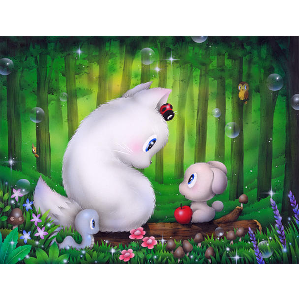 芳岡ひでき「春爛漫 LOVE」ジクレー 額装 18/100 猫 てんとう虫 G 新作原画『Happy Snow Love』 - (OTOGI☆SHOP 第6弾 25th Anniversary