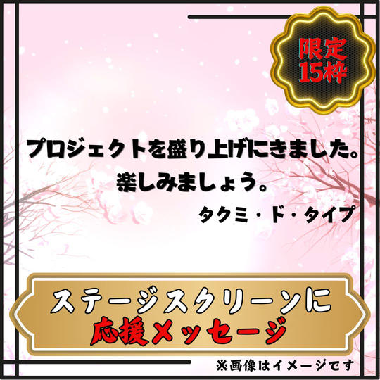 ステージ中央でっかいスクリーンに2時間ずっとメッセージを流せるご支援です！