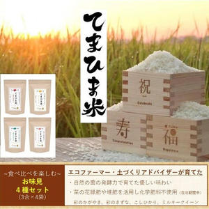 【てまひま米】4種3合ずつお試し（こしひかり／ミルキークイーン／彩のかがやき／彩のきずな）