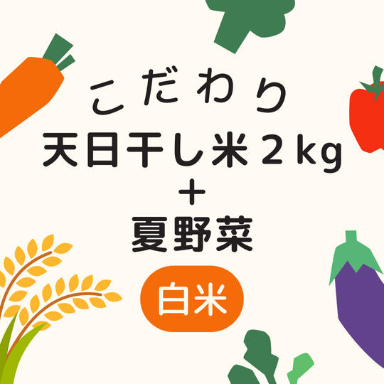 【白米】こだわりの天日干し米２kg＋夏野菜