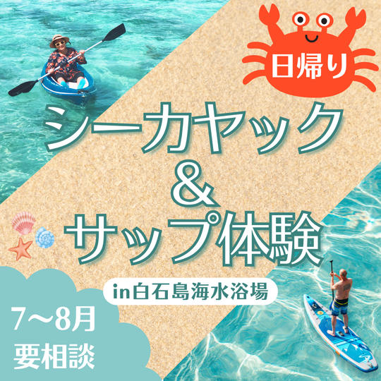 【日帰り】シーカヤック、サップ体験in白石島海水浴場