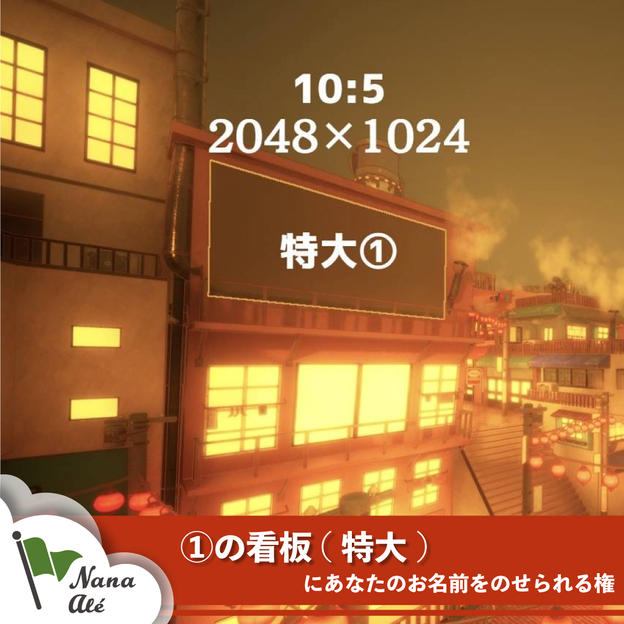 ①の看板(特大)にあなたのお名前をのせられる権