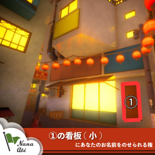 ①の看板(小)にあなたのお名前をのせられる権