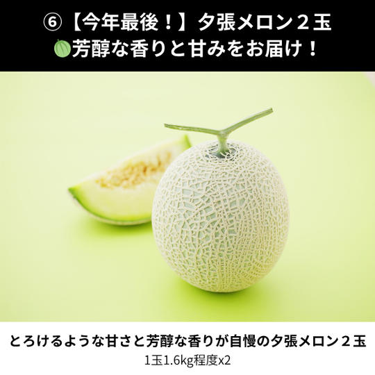⑥【今年最後！】夕張メロン２玉🍈芳醇な香りと甘みをお届け！