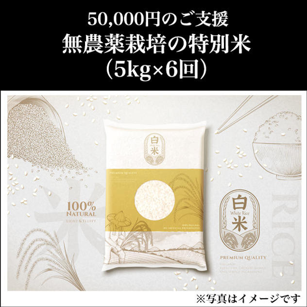 ⑦ 50,000円：無農薬栽培の特別米（5kg×6回）
