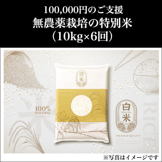 ⑧ 100,000円:無農薬栽培の特別米(10kg×6回)