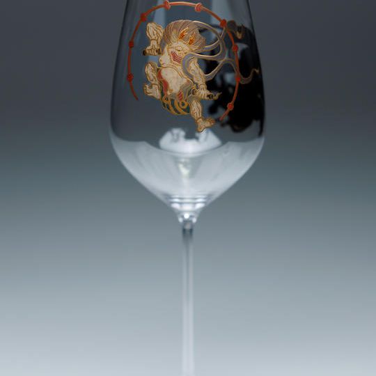 蒔絵ワイングラス_風神雷神