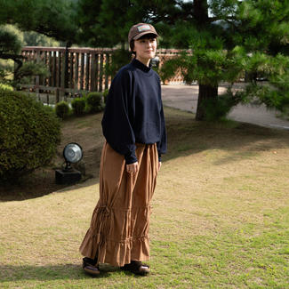 ドルマンスリーブ　モックネックトレーナー　紺　L