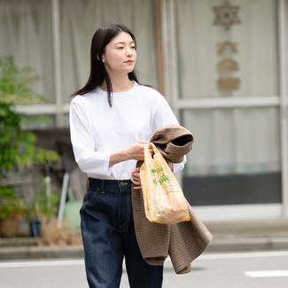 02Ｔシャツ七分袖 地域作業所hanaハンドステッチ　白　Mサイズ