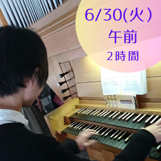 【限定5】6月30日(火)午前　パイプオルガンに触れてみよう・弾いてみよう　2時間