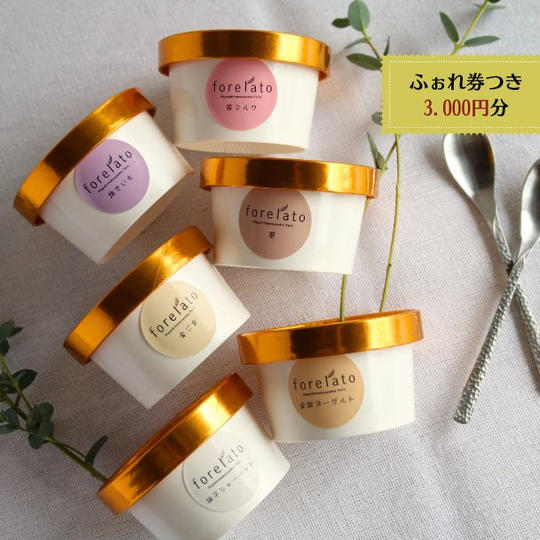 ⑤【店舗でも楽しめる】forelato6種＋ふぉれ応援チケット3,000円分セット