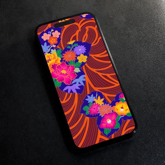 デジタル壁紙ダウンロード｜乱菊に椿牡丹紋