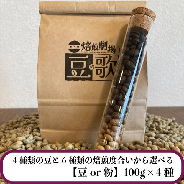 【4種類の豆と6種類の焙煎度合いから選べる】お好きな珈琲豆100g×4種