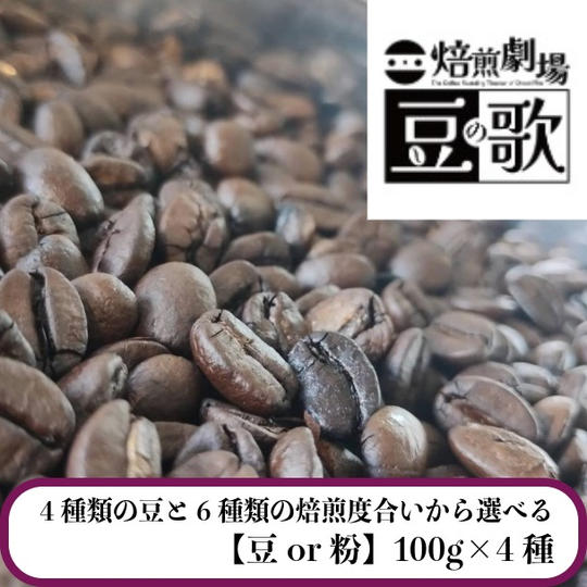 【4種類の豆と6種類の焙煎度合いから選べる】お好きな珈琲豆100g×4種
