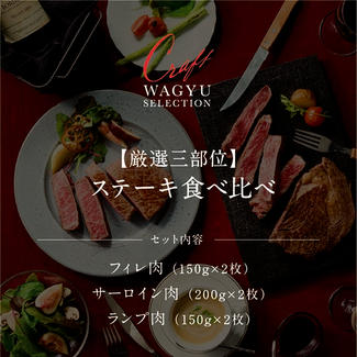 【極みの体験】厳選三部位 ステーキ食べ比べ（フィレ150g 2枚、サーロイン200g 2枚、ランプ150g 2枚）