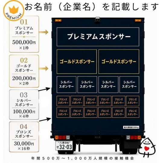 【プレミアムスポンサー】キッチンカー後部にお名前（企業名）掲載