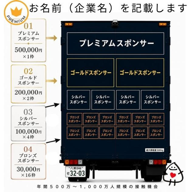 【プレミアムスポンサー】キッチンカー後部にお名前（企業名）掲載