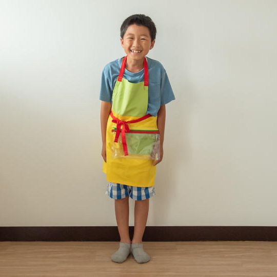 【緊急企画おうち時間充実パック！】子ども用　色いろエプロン（イエロー×グリーン）＋お礼メール