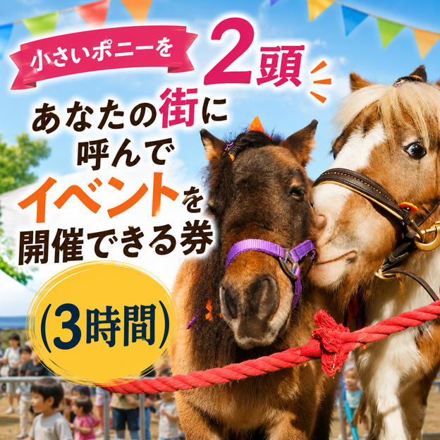 小さいポニーを２頭あなたの街に呼んでイベントを開催できる券（3時間）