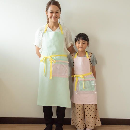 【緊急企画おうち時間充実パック！】大人用　色いろエプロン（ミントグリーン×ピンク）＋お礼メール