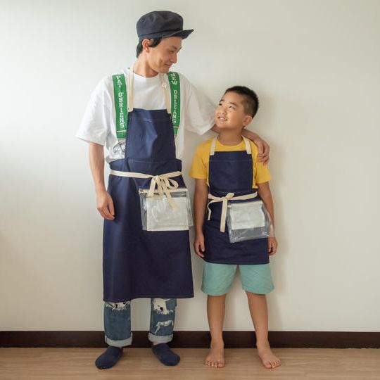 【緊急企画おうち時間充実パック！】大人用　色いろエプロン（ネイビー×ホワイト）＋お礼メール