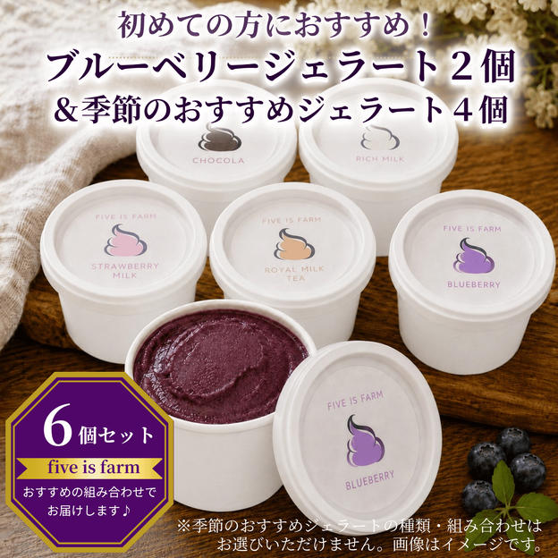 【初めての方におすすめ！｜6個セット】ブルーベリーのジェラート2個＆季節のおすすめジェラート4個