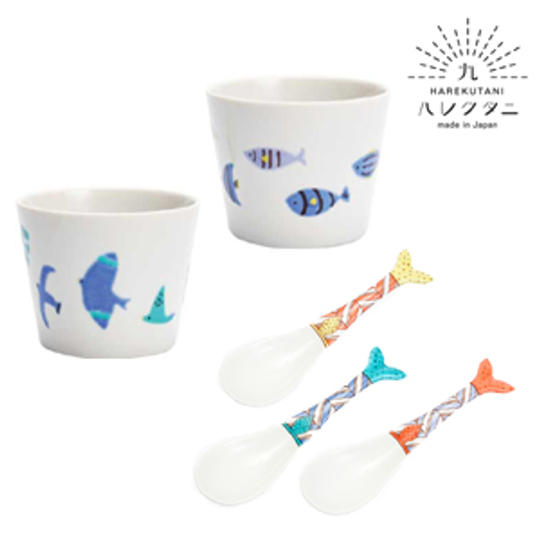 【特割】青いトリとサカナカップ 2pcsセット＆クジラレンゲ3pcsセット