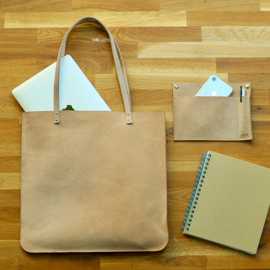 内ポケット付き 床革のシンプルトートBAG